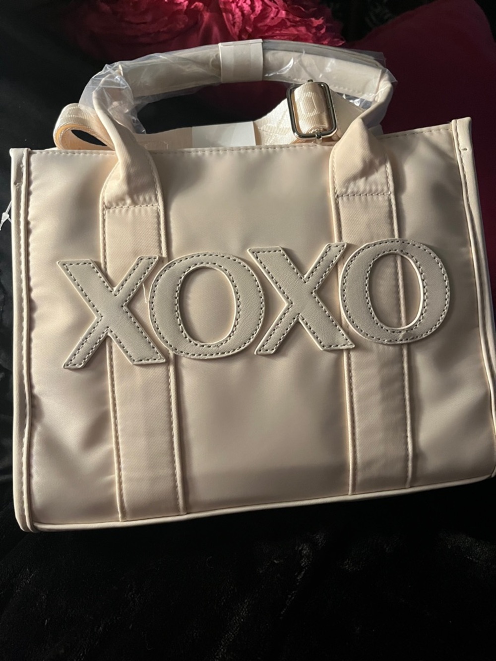 XOXO Cream Tote with Accent Stitch Logo